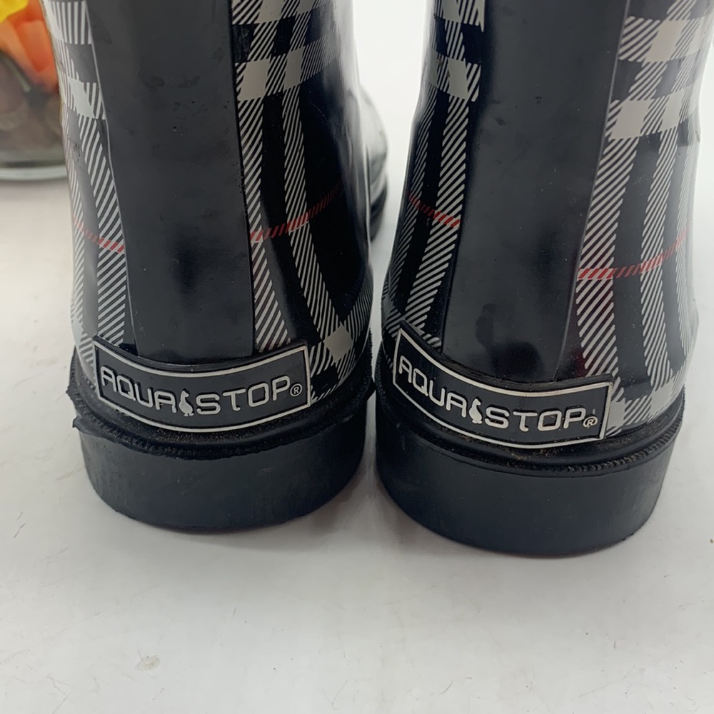 Aqua Stop Nancy Black Red White Plain Rain Boots Size 9 WRB4281G - Picture 3 of 11